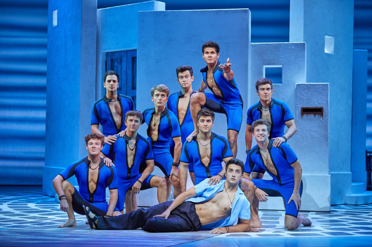Christopher Jordan-Marshall as Sky (front centre) with the cast of MAMMA MIA! 