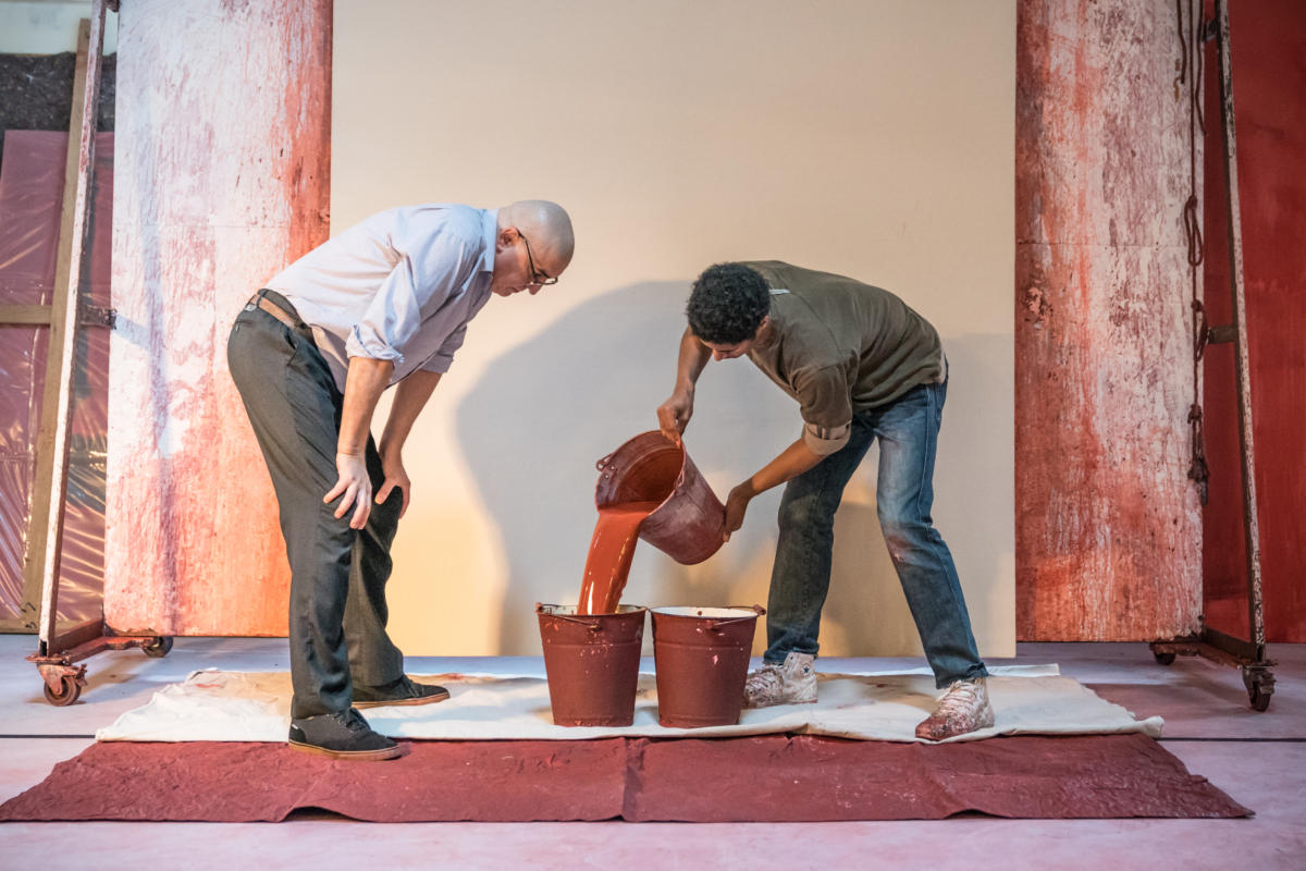 John Logan's Red in rehearsals for Michael Grandage Company. Alfred Molina (Mark Rothko) and Alfred Enoch (Ken) Photo credit Marc Brenner (3)