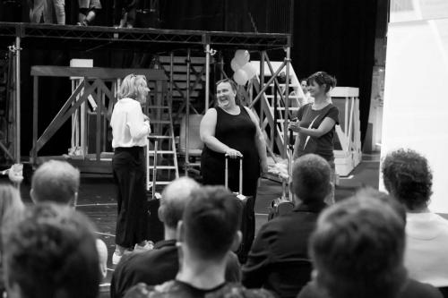Emily Joyce as Heather, Alison Fitzjohn as Claire & Jayne McKenna as Zoe in rehearsals for The Band, credit Matt Crockett