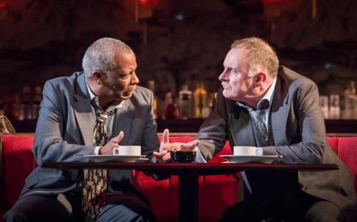 L-R Don Warrington (George Aaronow) & Robert Glenister (Dave Moss) - Glengarry Glen Ross at The Playhouse (c) Marc Brenner-273