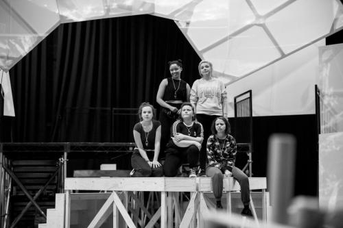 LtoR Sarah Kate Howarth, Rachelle Diedericks, Faye Christall, Katy Clayton & Lauren Jacobs in rehearsals for The Band, credit Matt Crockett (2)