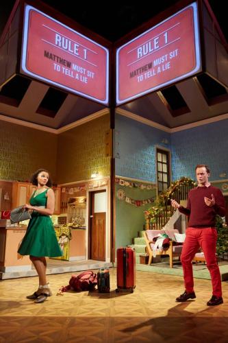 Rules For Living at ETT and Royal and Derngate Production. Carlyss Peer (Carrie) and Jolyon Coy (Matthew) Photo by Mark Douet