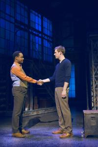 Simon-Anthony Rhoden (Lola) and David Hunter (Charlie Price) in Kinky Boots at the Adelphi Theatre, photo by Matt Crockett