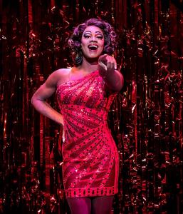 Simon-Anthony Rhoden as Lola in Kinky Boots at the Adelphi Theatre, photo by Darren Bell 